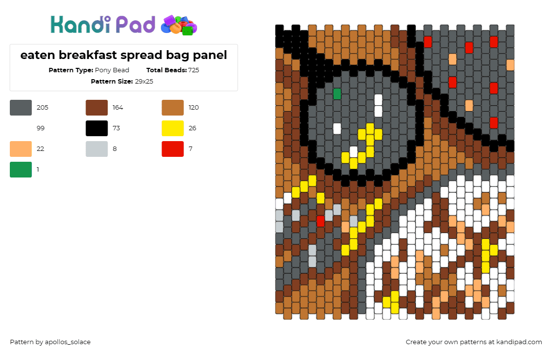 eaten breakfast spread bag panel - Pony Bead Pattern by apollos_solace on Kandi Pad - breakfast,food,eggs,bag,panel,bacon,pancakes brown,gray