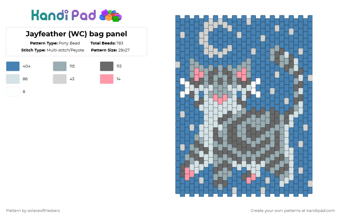 Jayfeather (WC) bag panel - Pony Bead Pattern by solaceofthestarz on Kandi Pad - blue,gray