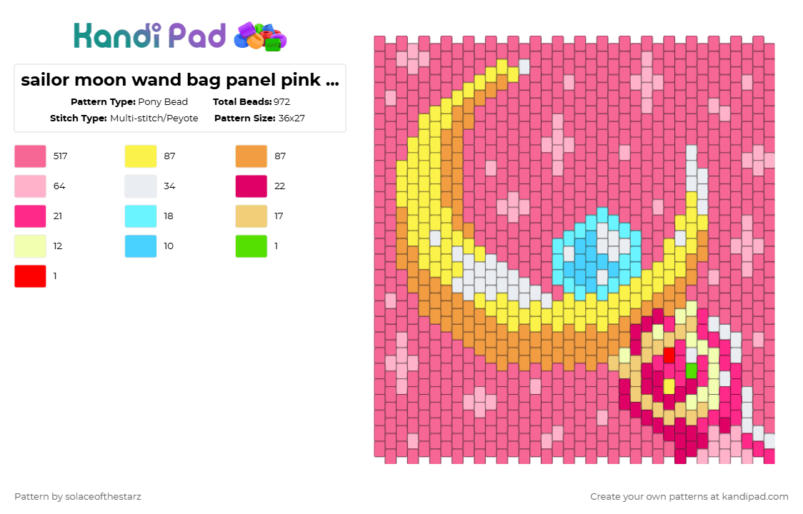 sailor moon wand bag panel edited - Pony Bead Pattern by solaceofthestarz on Kandi Pad - sailor moon,bag,wand,panel,anime,sparkle,magical girl,manga,pink