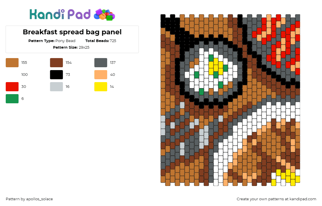 Breakfast spread bag panel - Pony Bead Pattern by apollos_solace on Kandi Pad - breakfast,eggs,food,bag,panel,bacon,pancakes,brown,white