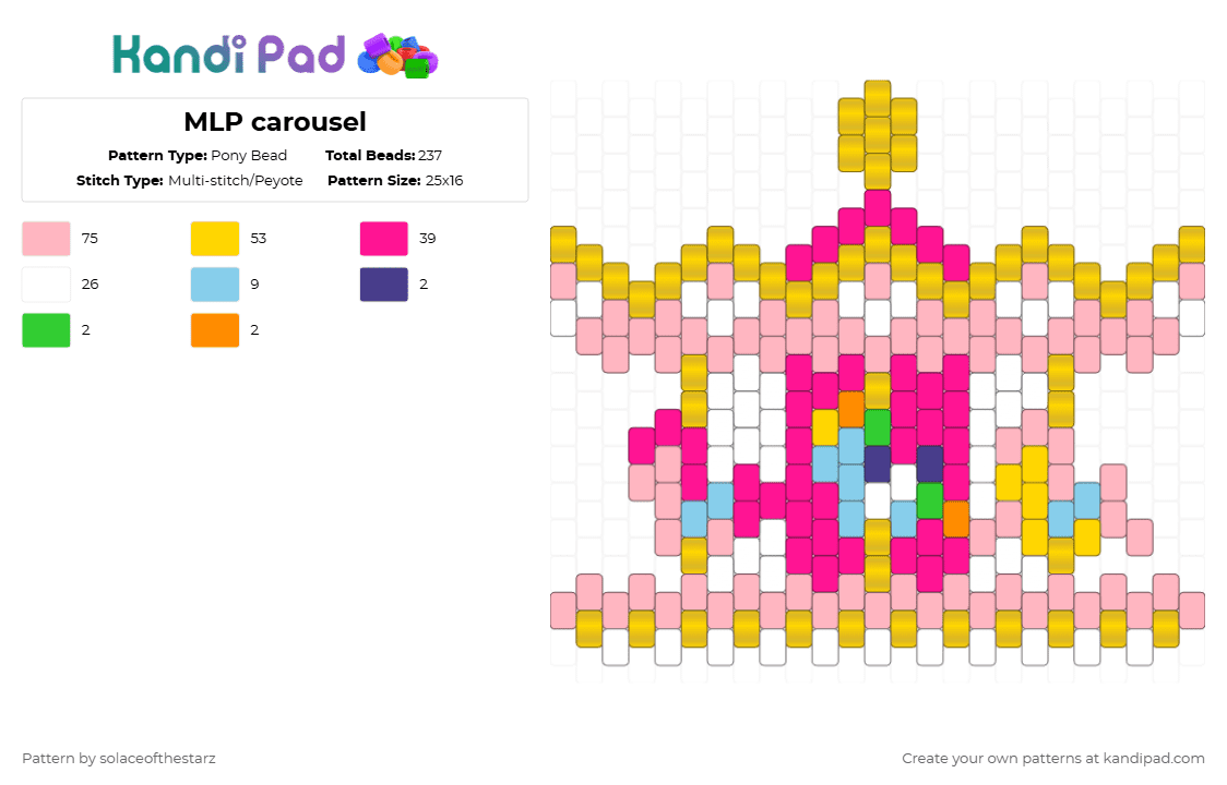 MLP carousel - Pony Bead Pattern by solaceofthestarz on Kandi Pad - yellow,pink