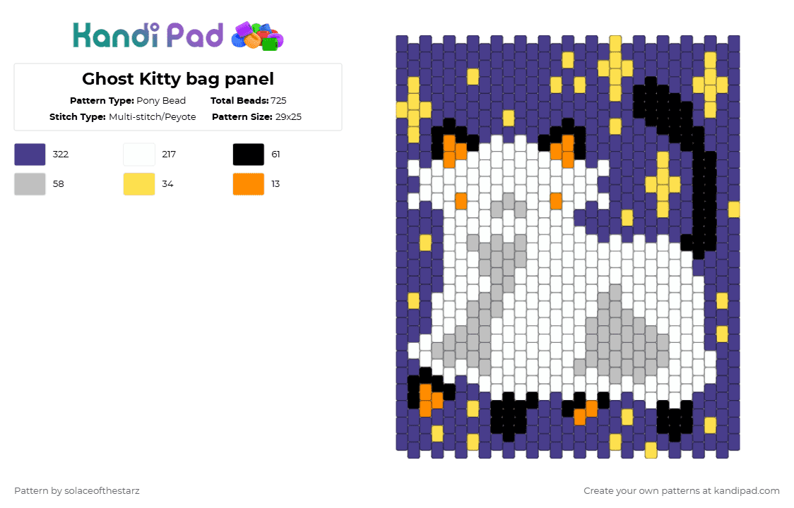 Ghost Kitty bag panel - Pony Bead Pattern by solaceofthestarz on Kandi Pad - purple
