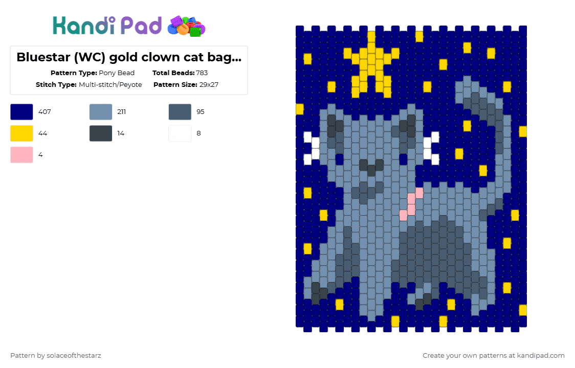 Bluestar (WC) gold clown cat bag panel - Pony Bead Pattern by solaceofthestarz on Kandi Pad - purple,gray