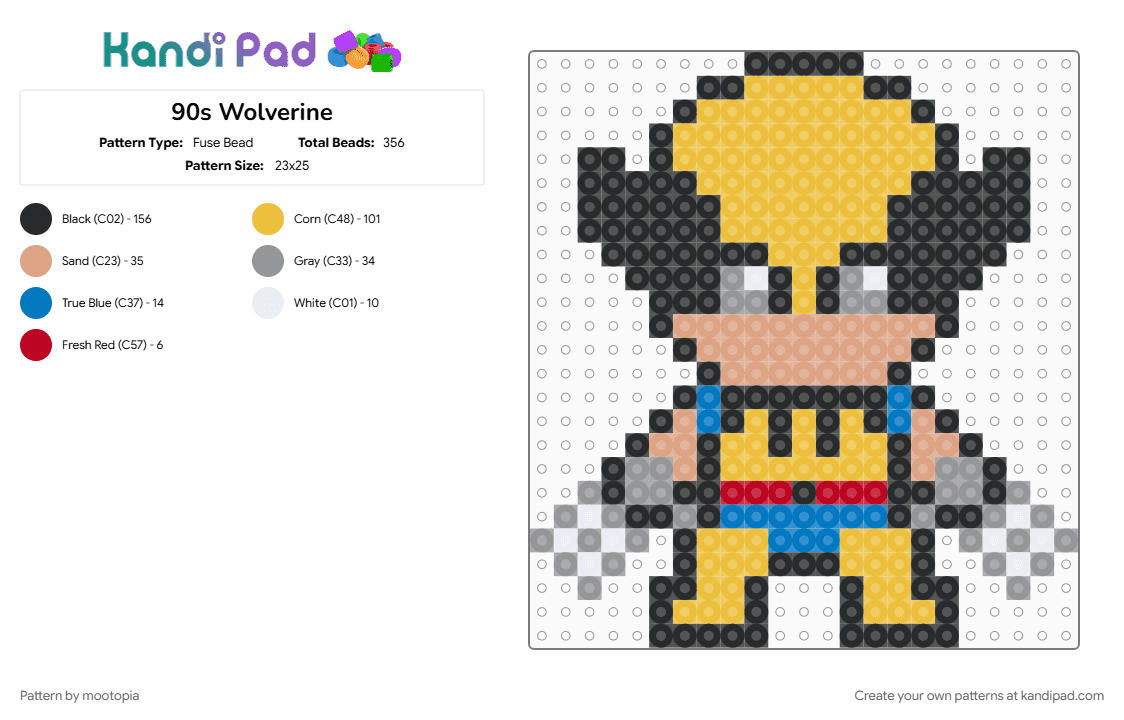 90s Wolverine - Fuse Bead Pattern by mootopia on Kandi Pad - black, marvel, retro, superhero, wolverine, yellow