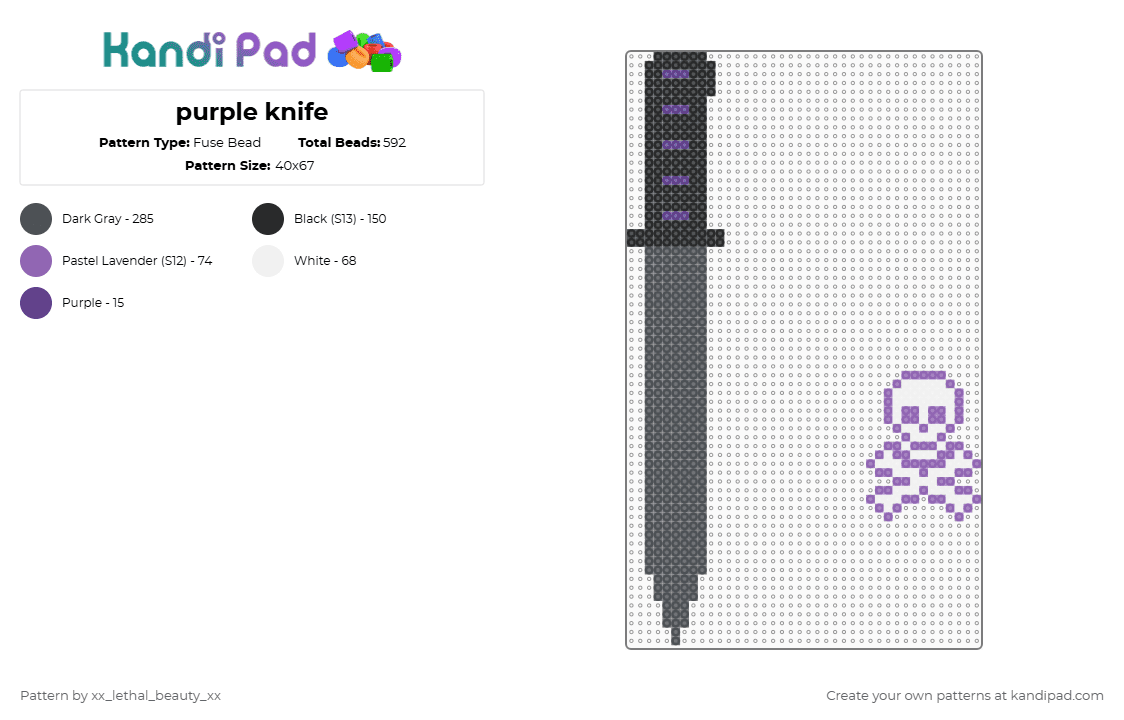 purple knife - Fuse Bead Pattern by xx_lethal_beauty_xx on Kandi Pad - gray