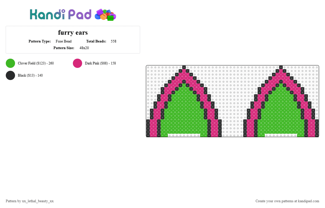 furry ears - Fuse Bead Pattern by xx_lethal_beauty_xx on Kandi Pad - green, pink
