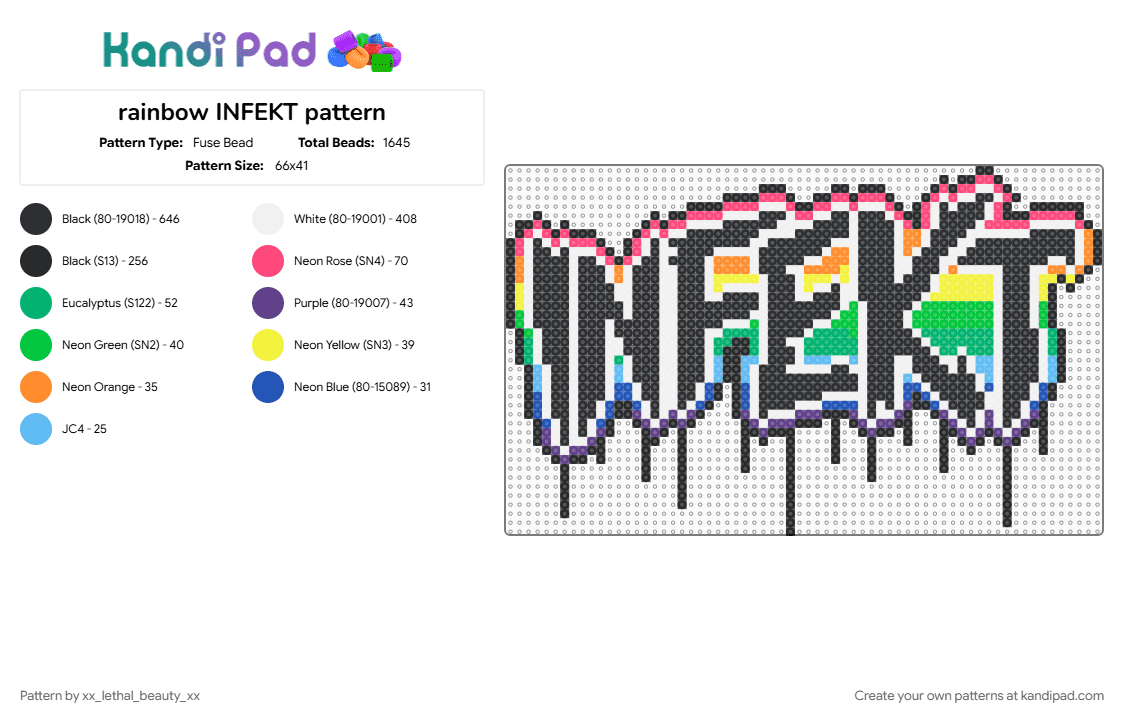 rainbow INFEKT pattern - Fuse Bead Pattern by xx_lethal_beauty_xx on Kandi Pad - black, colorful, green, red, white