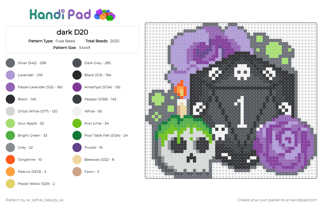 dark D20 - Fuse Bead Pattern by xx_lethal_beauty_xx on Kandi Pad - pink,gray