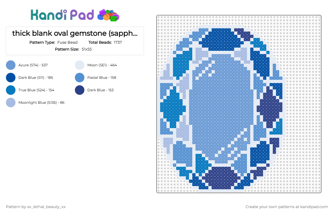 thick blank oval gemstone (sapphire) - Fuse Bead Pattern by xx_lethal_beauty_xx on Kandi Pad - blue,light blue