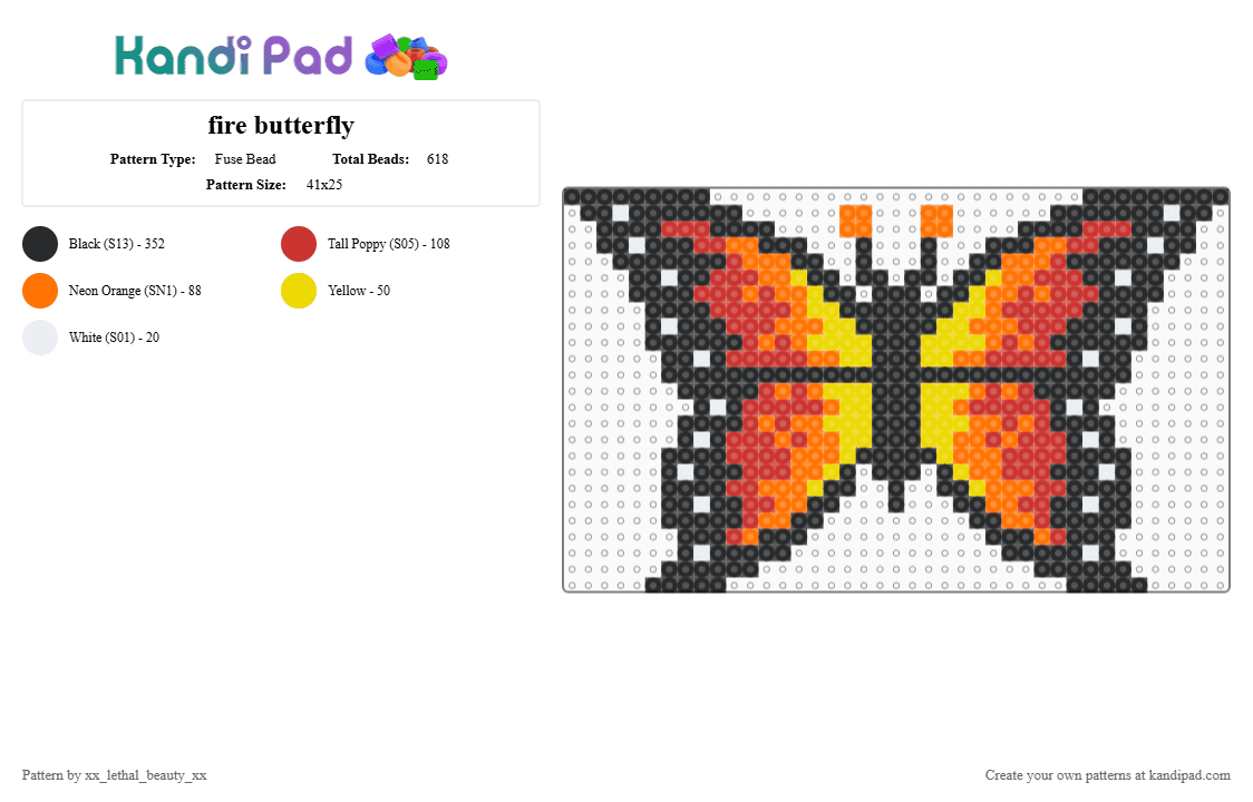 fire butterfly - Fuse Bead Pattern by xx_lethal_beauty_xx on Kandi Pad - black,orange,red