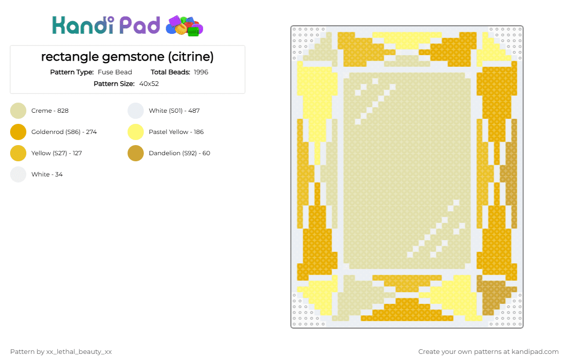 rectangle gemstone (citrine) - Fuse Bead Pattern by xx_lethal_beauty_xx on Kandi Pad - yellow