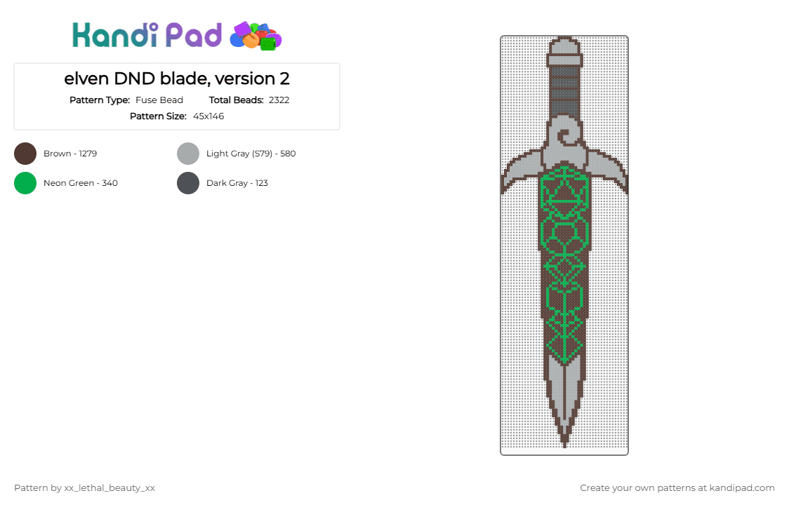 elven DND blade, version 2 - Fuse Bead Pattern by xx_lethal_beauty_xx on Kandi Pad - brown