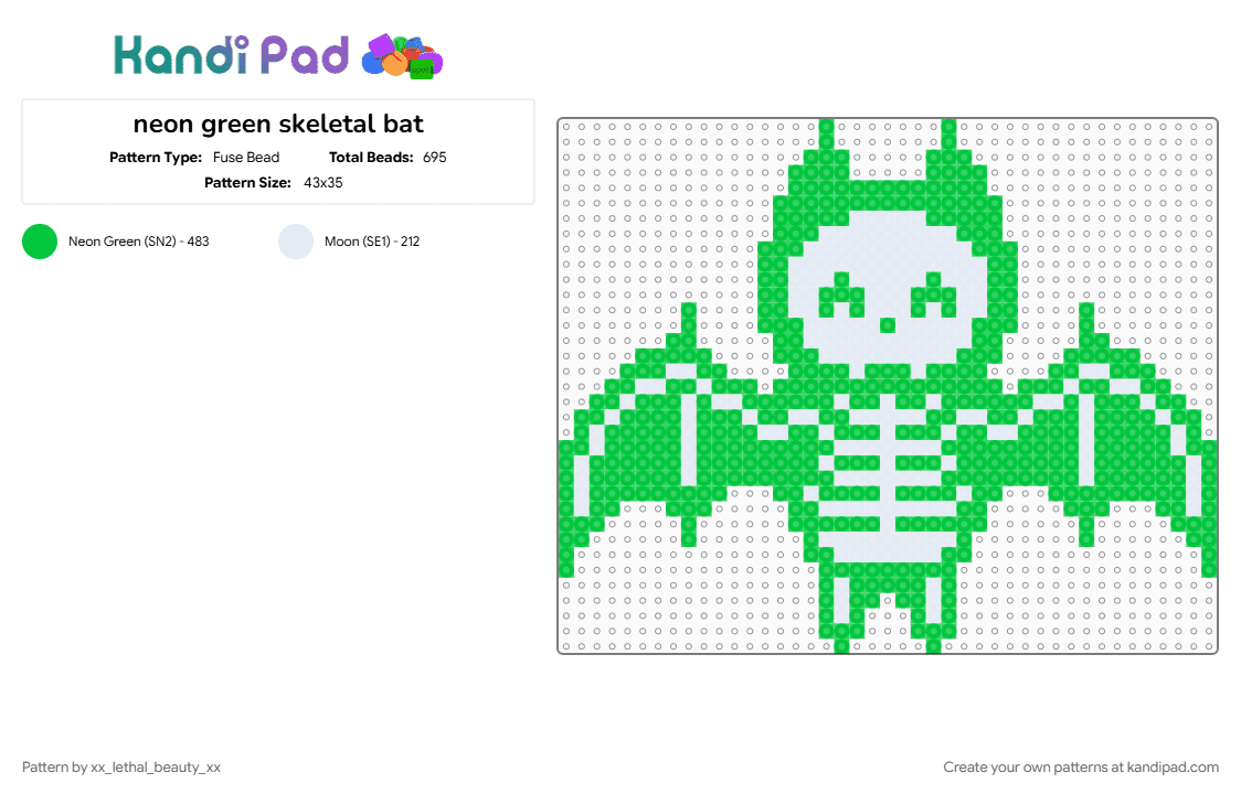 neon green skeletal bat - Fuse Bead Pattern by xx_lethal_beauty_xx on Kandi Pad - green, white
