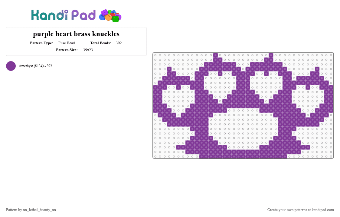 purple heart brass knuckles - Fuse Bead Pattern by xx_lethal_beauty_xx on Kandi Pad - pink