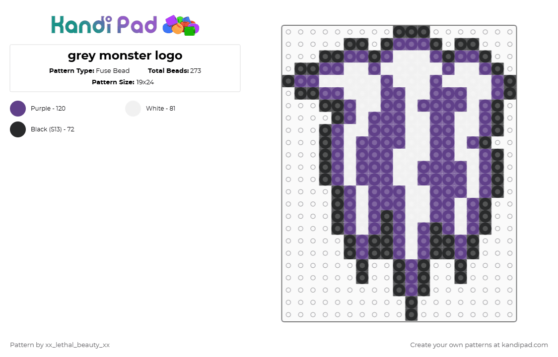 grey monster logo - Fuse Bead Pattern by xx_lethal_beauty_xx on Kandi Pad - white,purple
