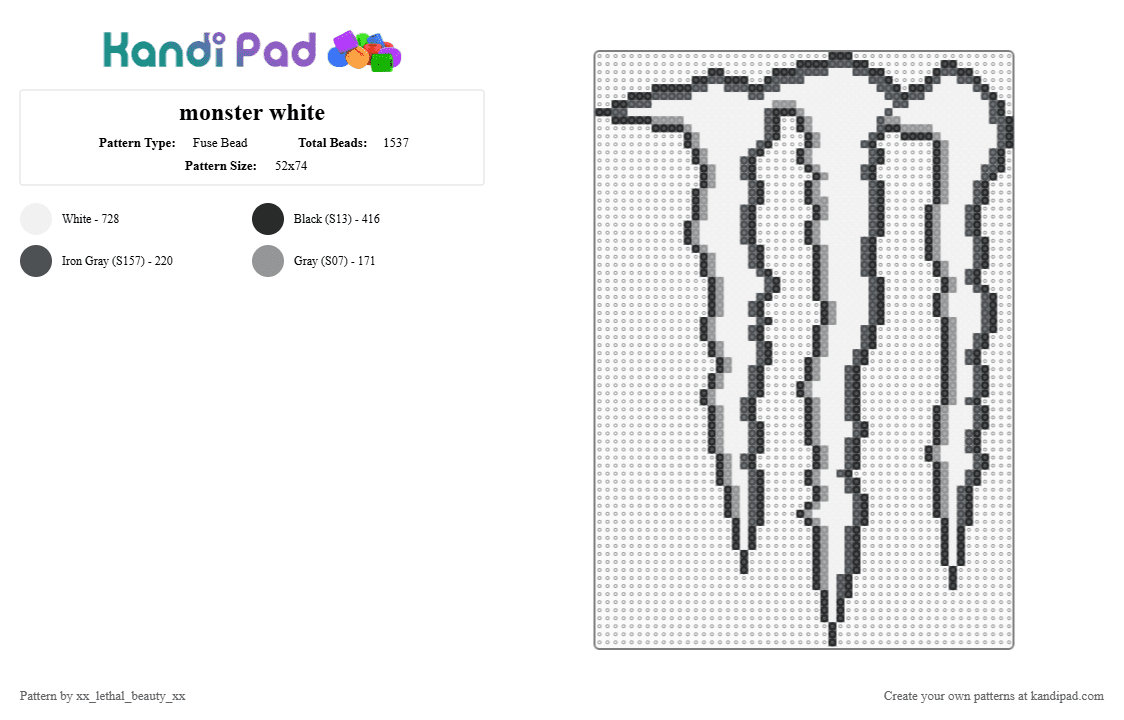 monster white - Fuse Bead Pattern by xx_lethal_beauty_xx on Kandi Pad - white,purple,gray