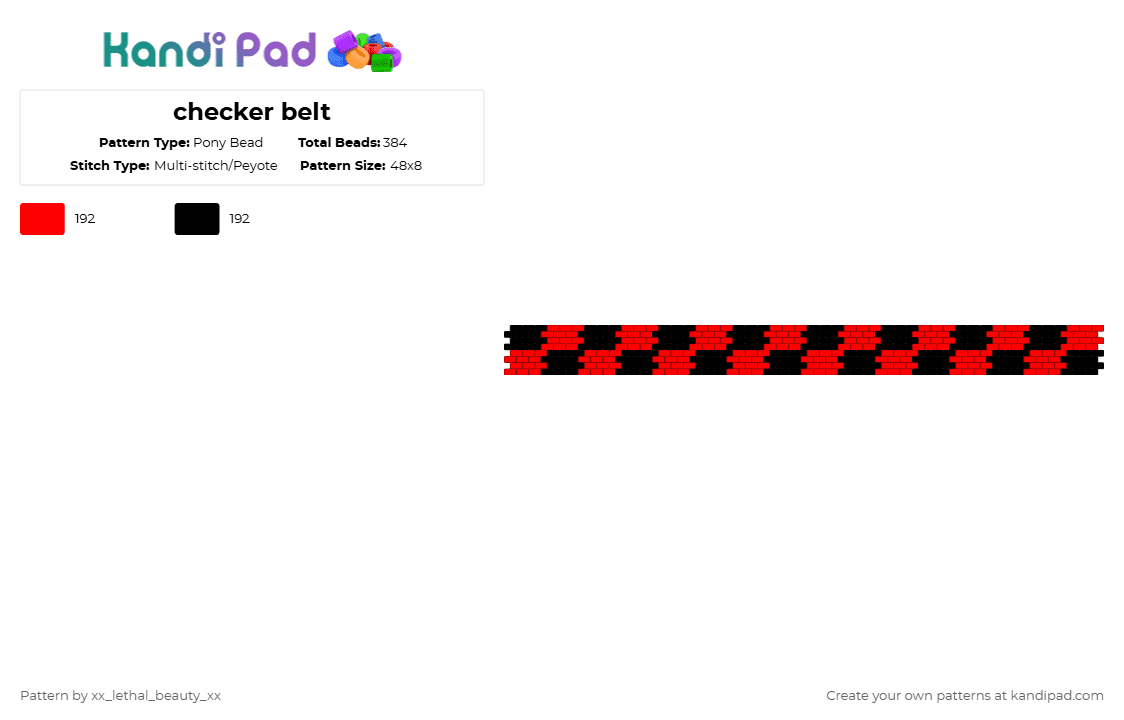 checker belt - Pony Bead Pattern by xx_lethal_beauty_xx on Kandi Pad - red,black