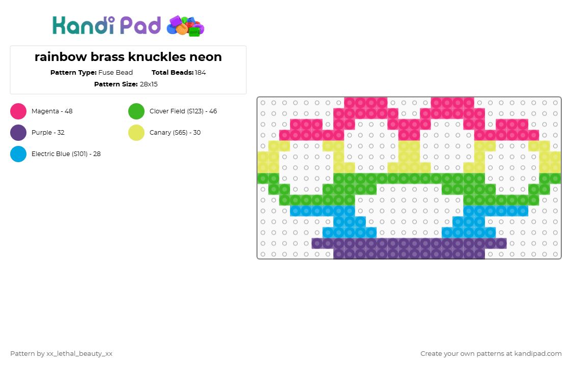rainbow brass knuckles neon - Fuse Bead Pattern by xx_lethal_beauty_xx on Kandi Pad - pink,green