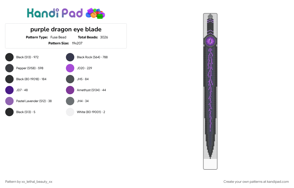 purple dragon eye blade - Fuse Bead Pattern by xx_lethal_beauty_xx on Kandi Pad - black, purple
