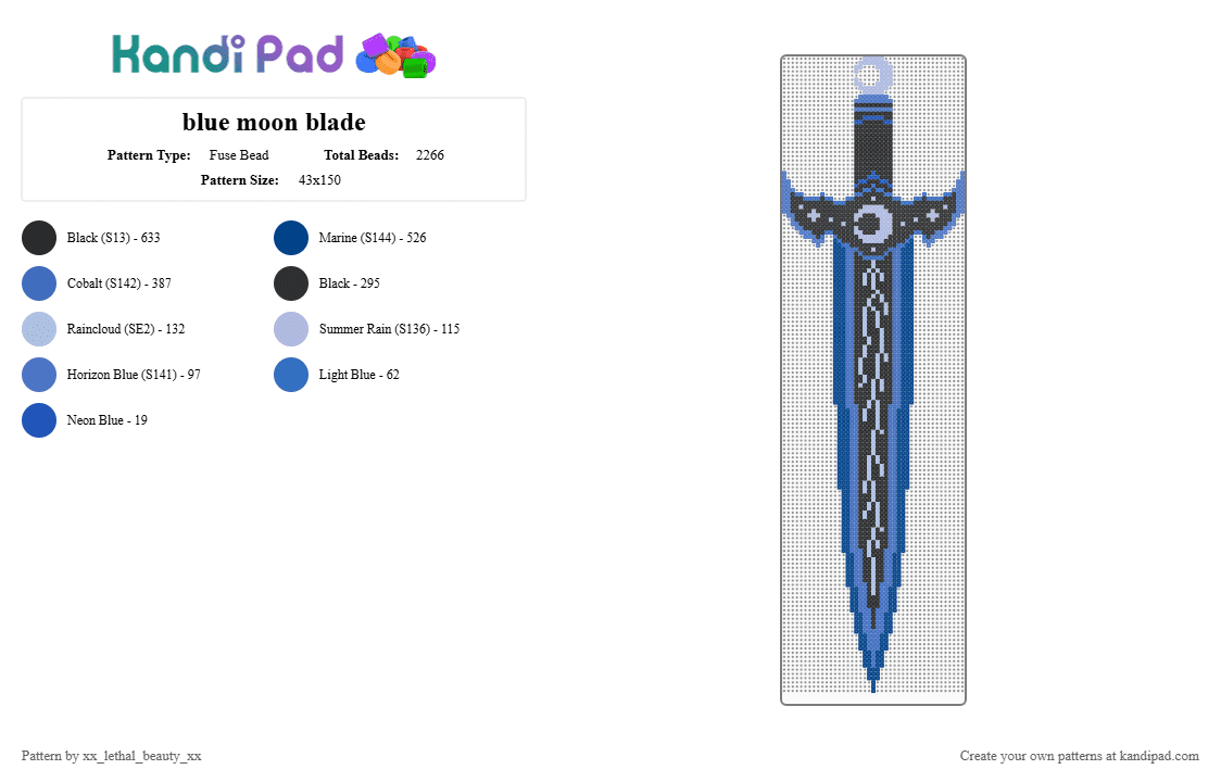 blue moon blade - Fuse Bead Pattern by xx_lethal_beauty_xx on Kandi Pad - blue
