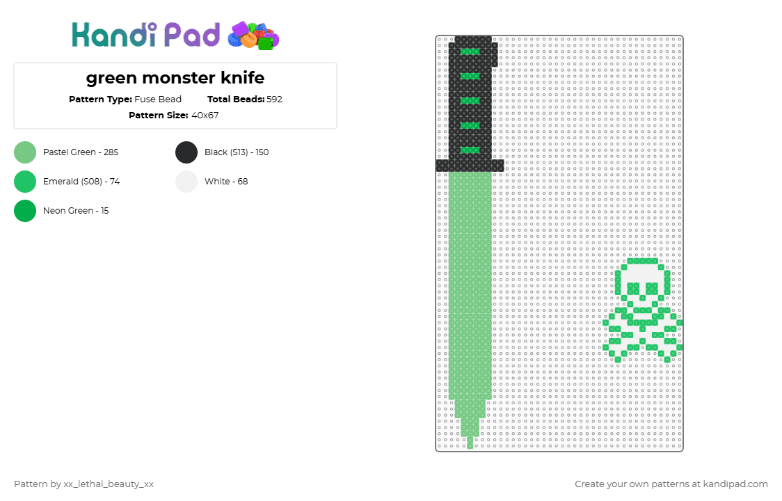 green monster knife - Fuse Bead Pattern by xx_lethal_beauty_xx on Kandi Pad - teal
