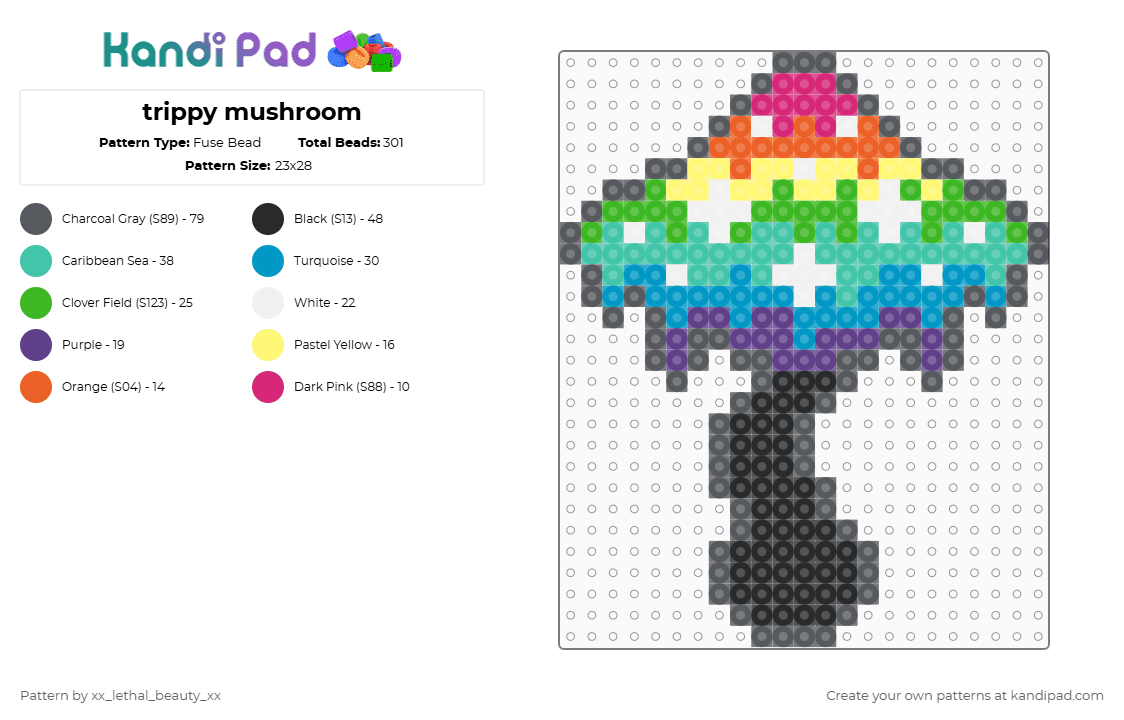 trippy mushroom - Fuse Bead Pattern by xx_lethal_beauty_xx on Kandi Pad - gray,teal,light blue