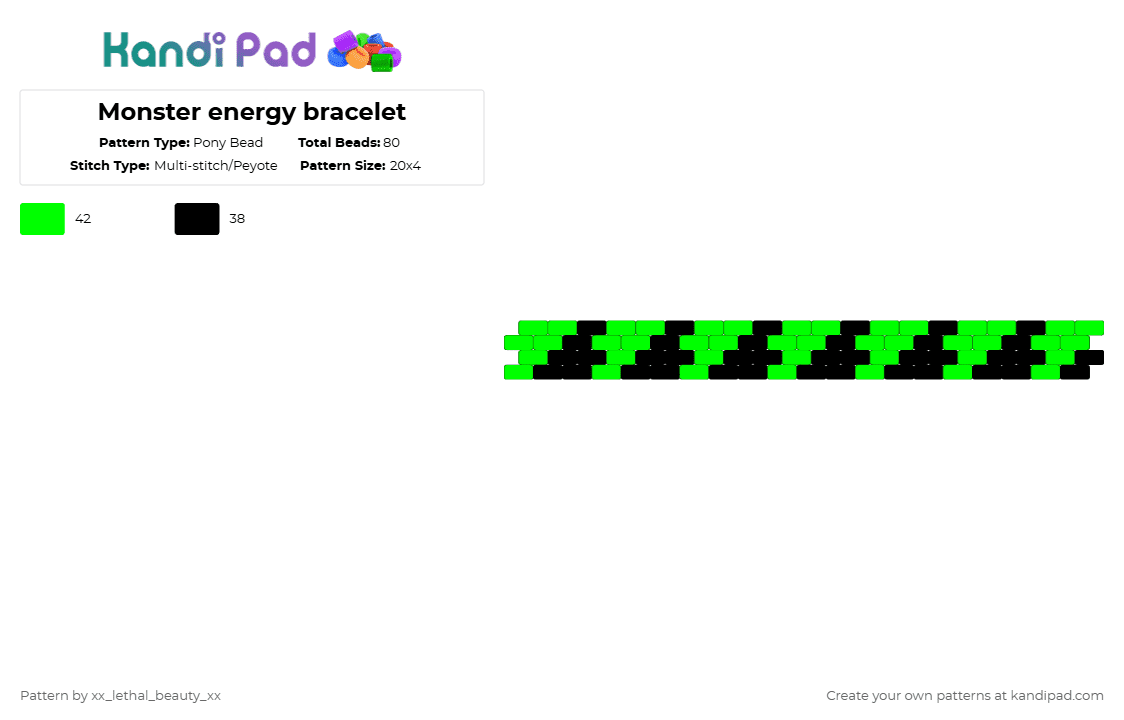 Monster energy bracelet - Pony Bead Pattern by xx_lethal_beauty_xx on Kandi Pad - monster,energy,green,black