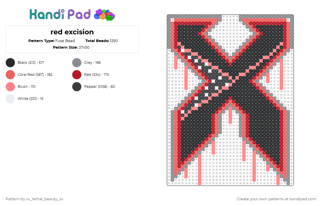 red excision - Fuse Bead Pattern by xx_lethal_beauty_xx on Kandi Pad - excision,x,logo,dj,dubstep,edm,music,drippy,red,gray