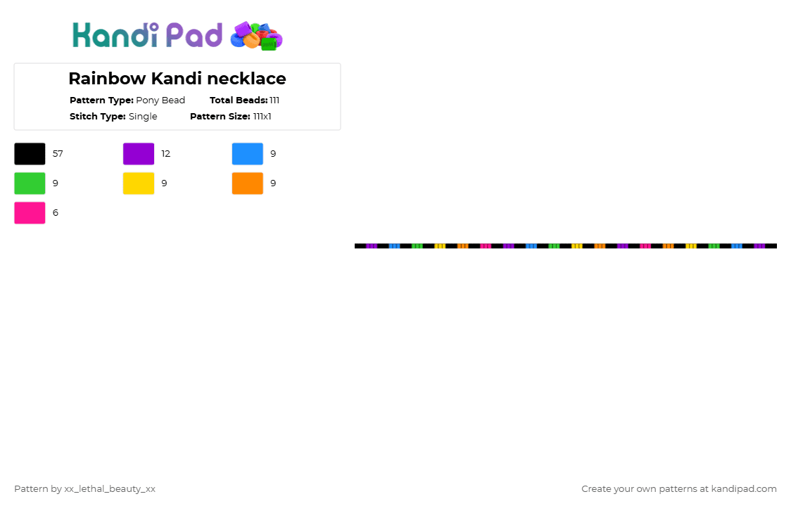 Rainbow Kandi necklace - Pony Bead Pattern by xx_lethal_beauty_xx on Kandi Pad - black,light blue,yellow,colorful