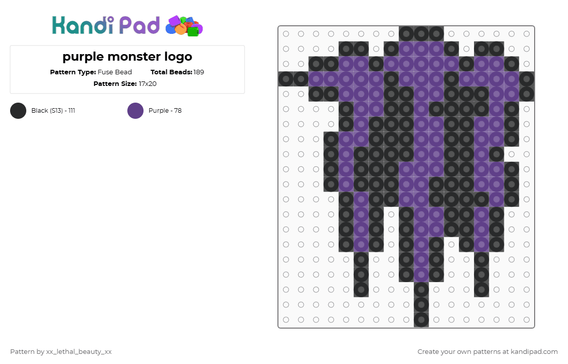 purple monster logo - Fuse Bead Pattern by xx_lethal_beauty_xx on Kandi Pad - black,purple