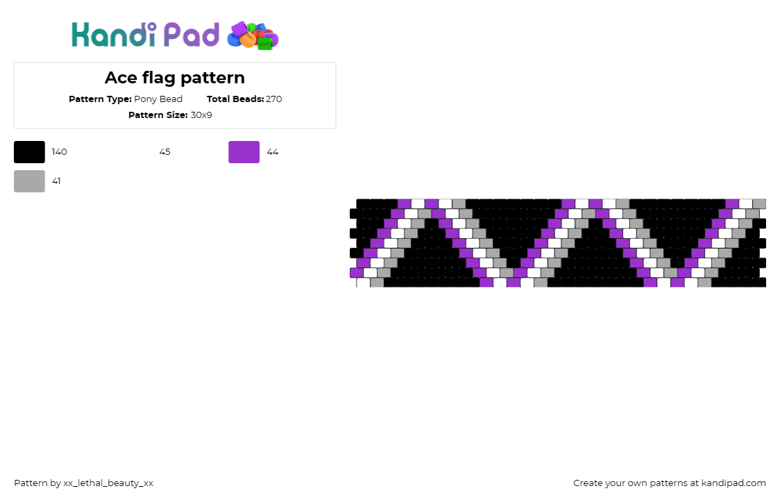 Ace flag pattern - Pony Bead Pattern by xx_lethal_beauty_xx on Kandi Pad - asexual,zig zag,pride,geometric,cuff,support,purple,black