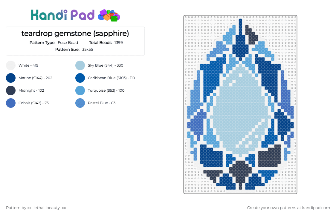 teardrop gemstone (sapphire) - Fuse Bead Pattern by xx_lethal_beauty_xx on Kandi Pad - blue,light blue