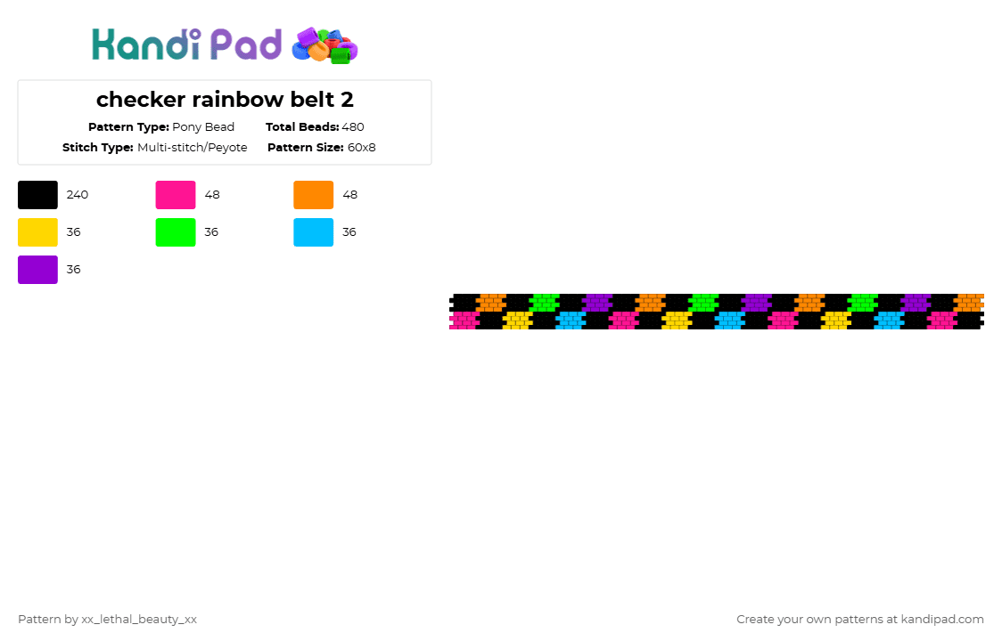 checker rainbow belt 2 - Pony Bead Pattern by xx_lethal_beauty_xx on Kandi Pad - black,pink,orange