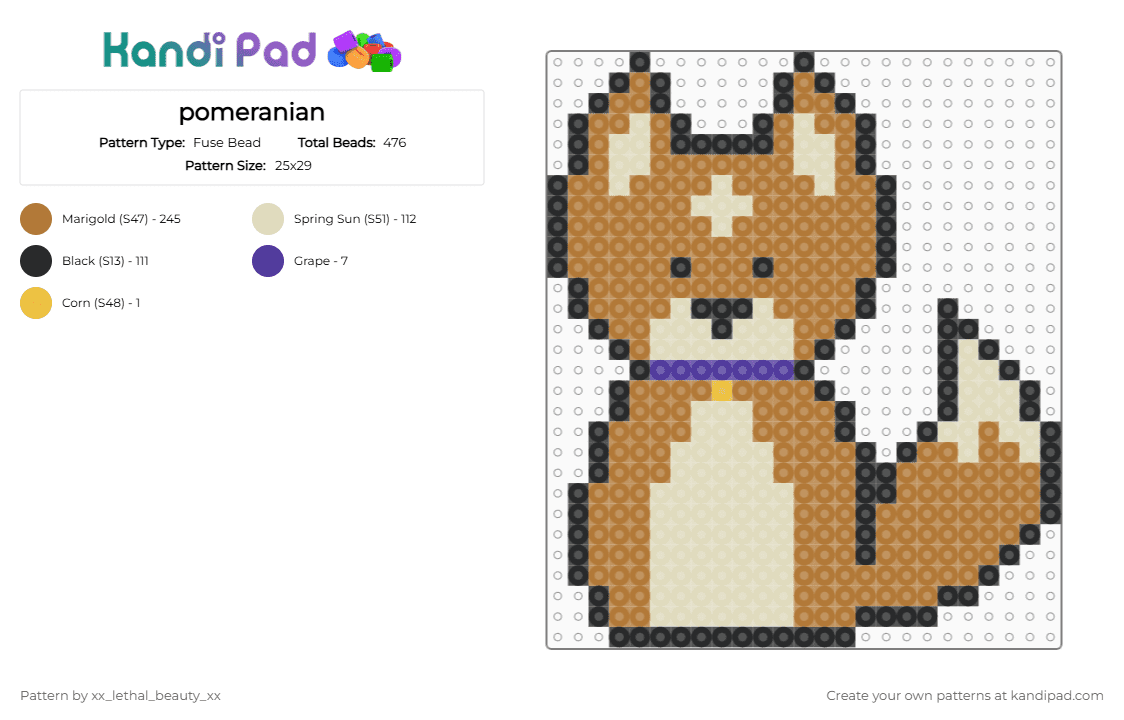 pomeranian - Fuse Bead Pattern by xx_lethal_beauty_xx on Kandi Pad - tan,beige