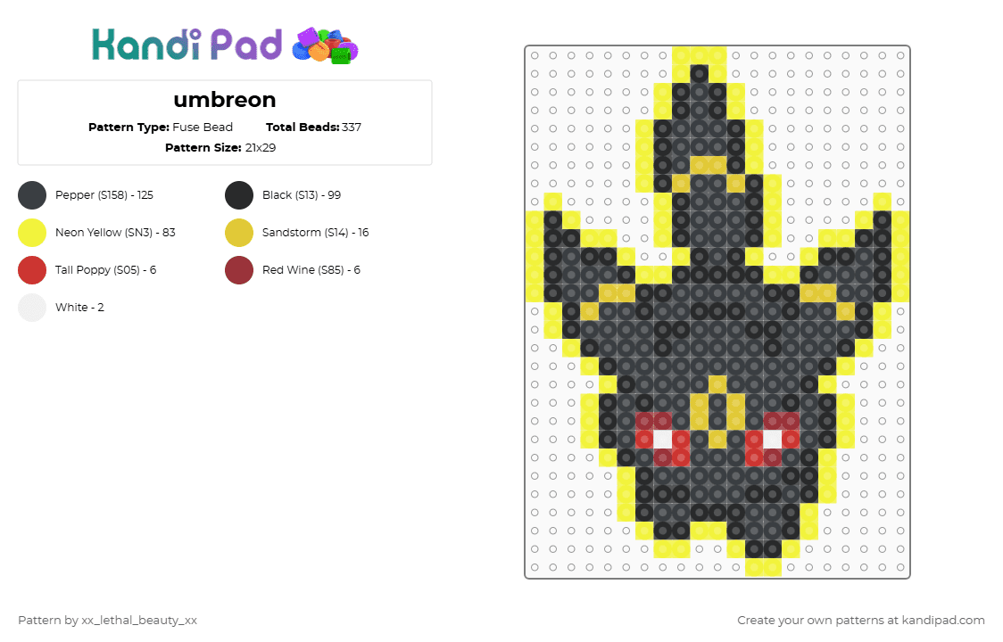 umbreon - Fuse Bead Pattern by xx_lethal_beauty_xx on Kandi Pad - black,yellow