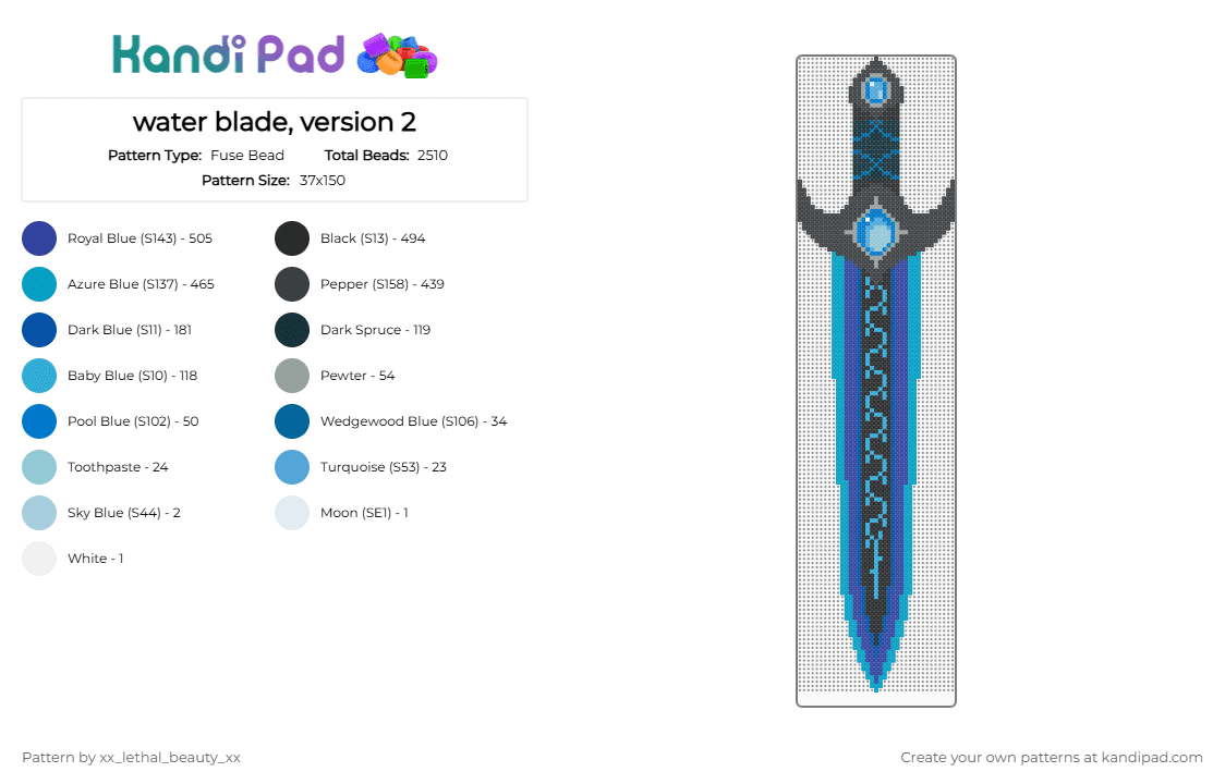 water blade, version 2 - Fuse Bead Pattern by xx_lethal_beauty_xx on Kandi Pad - purple,light blue