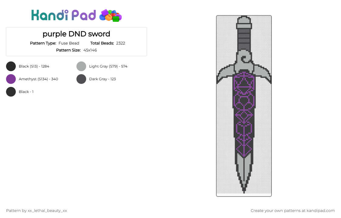 purple DND sword - Fuse Bead Pattern by xx_lethal_beauty_xx on Kandi Pad - gray,pink