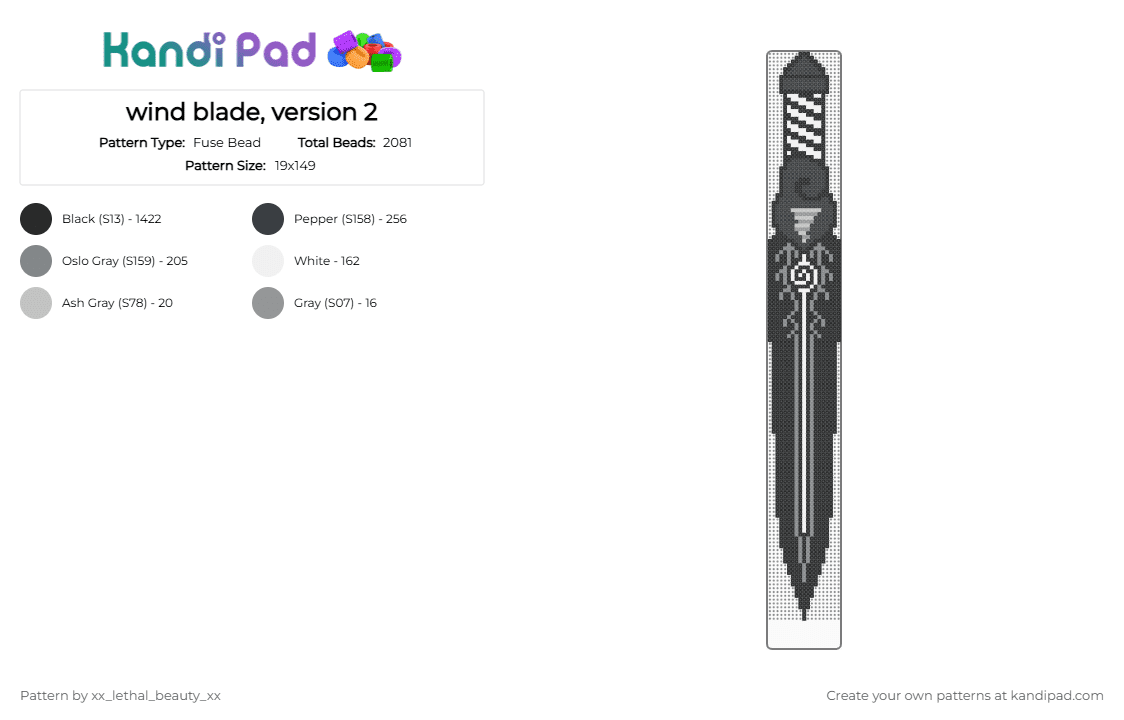 wind blade, version 2 - Fuse Bead Pattern by xx_lethal_beauty_xx on Kandi Pad - black,gray