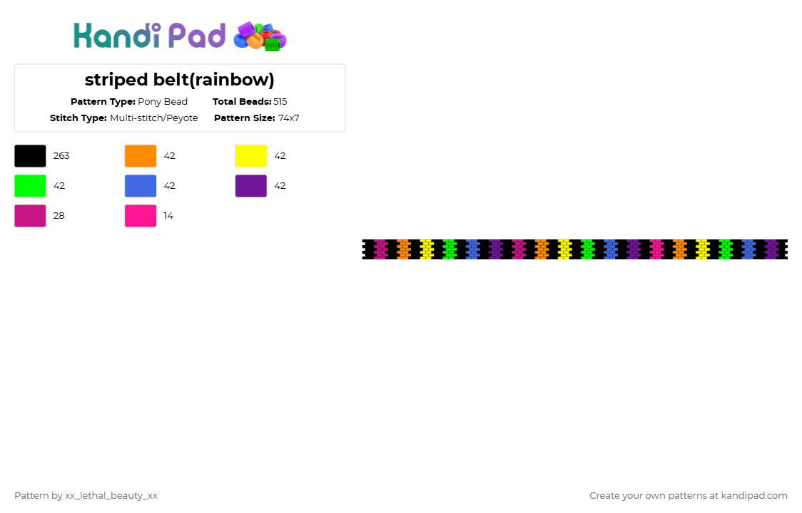 striped belt(rainbow) - Pony Bead Pattern by xx_lethal_beauty_xx on Kandi Pad - black,orange,green,purple,colorful