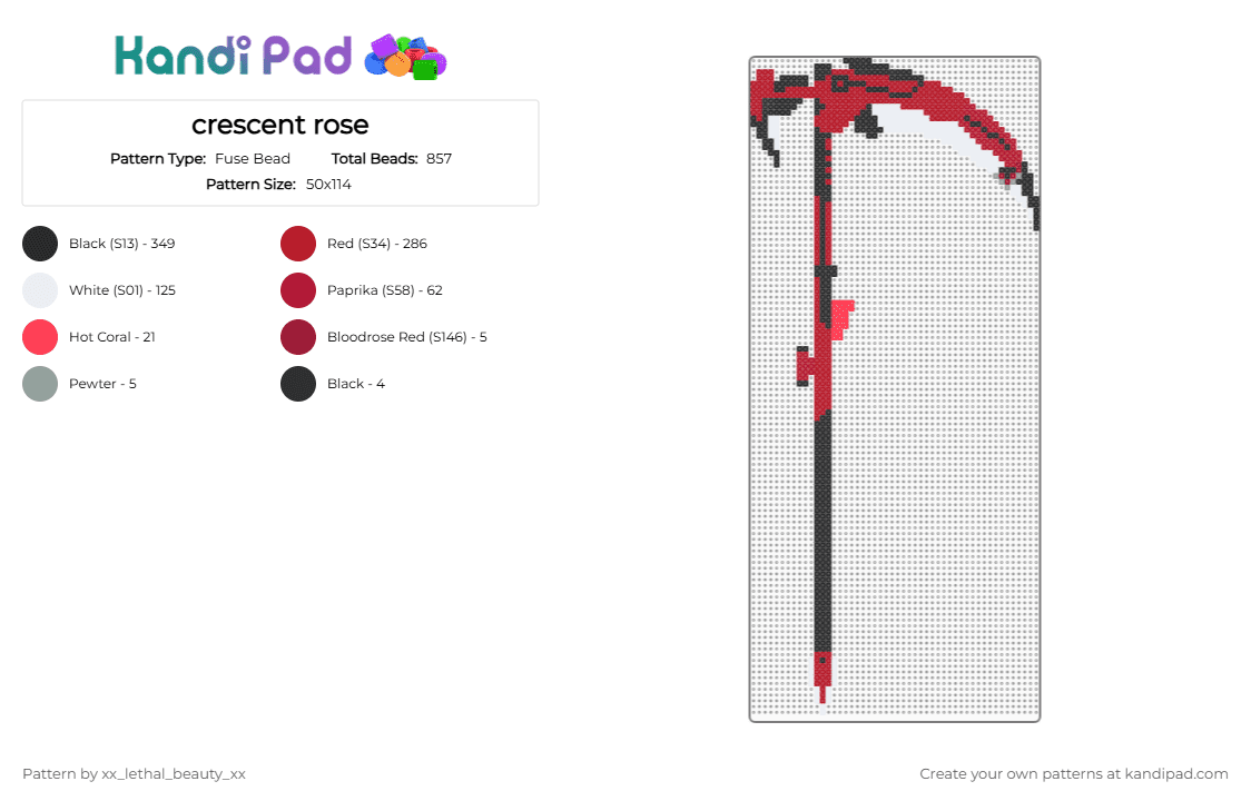 crescent rose - Fuse Bead Pattern by xx_lethal_beauty_xx on Kandi Pad - red