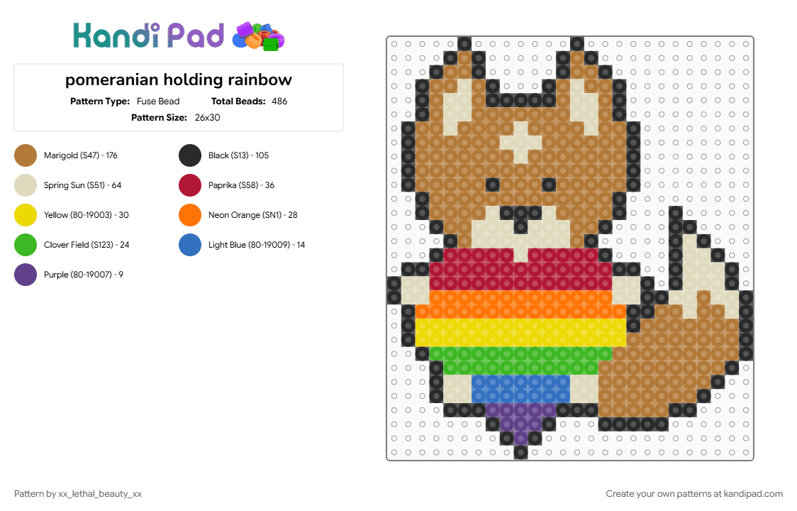 pomeranian holding rainbow - Fuse Bead Pattern by xx_lethal_beauty_xx on Kandi Pad - beige, tan