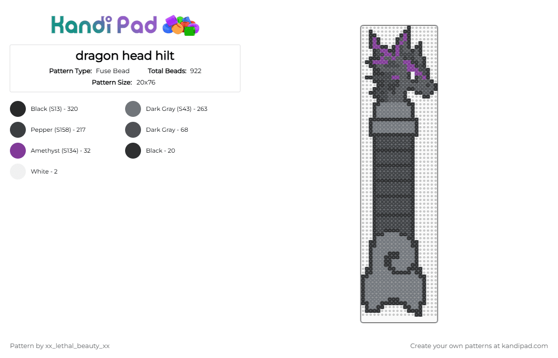 dragon head hilt - Fuse Bead Pattern by xx_lethal_beauty_xx on Kandi Pad - black,gray
