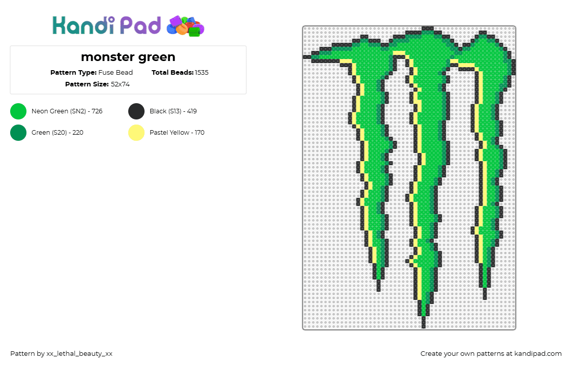 monster green - Fuse Bead Pattern by xx_lethal_beauty_xx on Kandi Pad - monster,energy,drink,logo,green