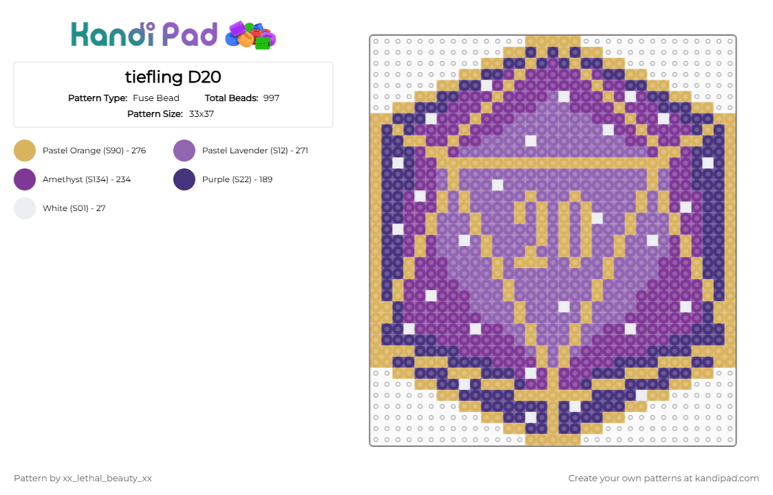 tiefling D20 - Fuse Bead Pattern by xx_lethal_beauty_xx on Kandi Pad - pink