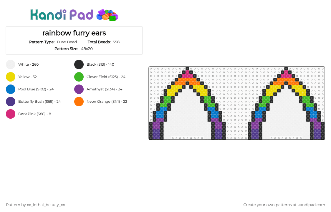 rainbow furry ears - Fuse Bead Pattern by xx_lethal_beauty_xx on Kandi Pad - blue, colorful, white, yellow