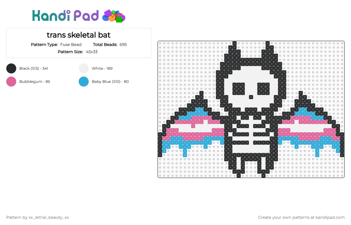 trans skeletal bat - Fuse Bead Pattern by xx_lethal_beauty_xx on Kandi Pad - light blue,pink