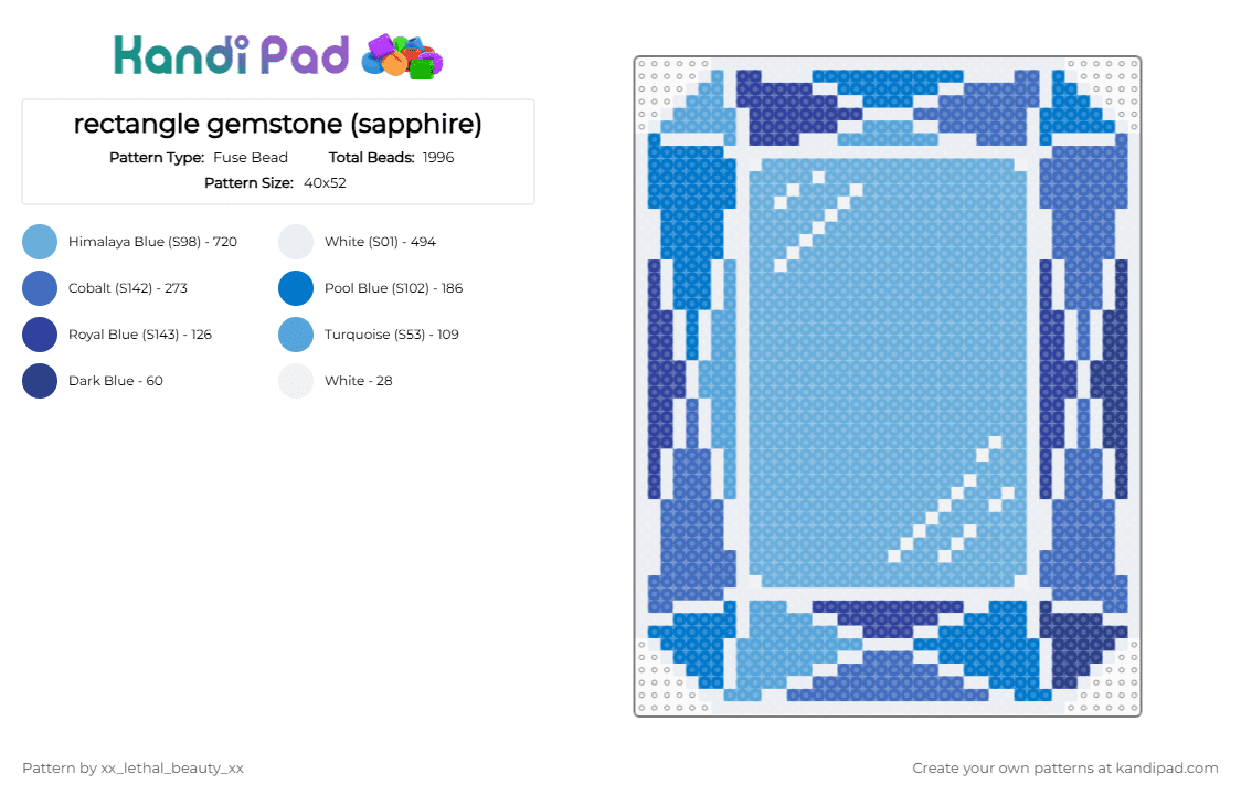 rectangle gemstone (sapphire) - Fuse Bead Pattern by xx_lethal_beauty_xx on Kandi Pad - blue, light blue