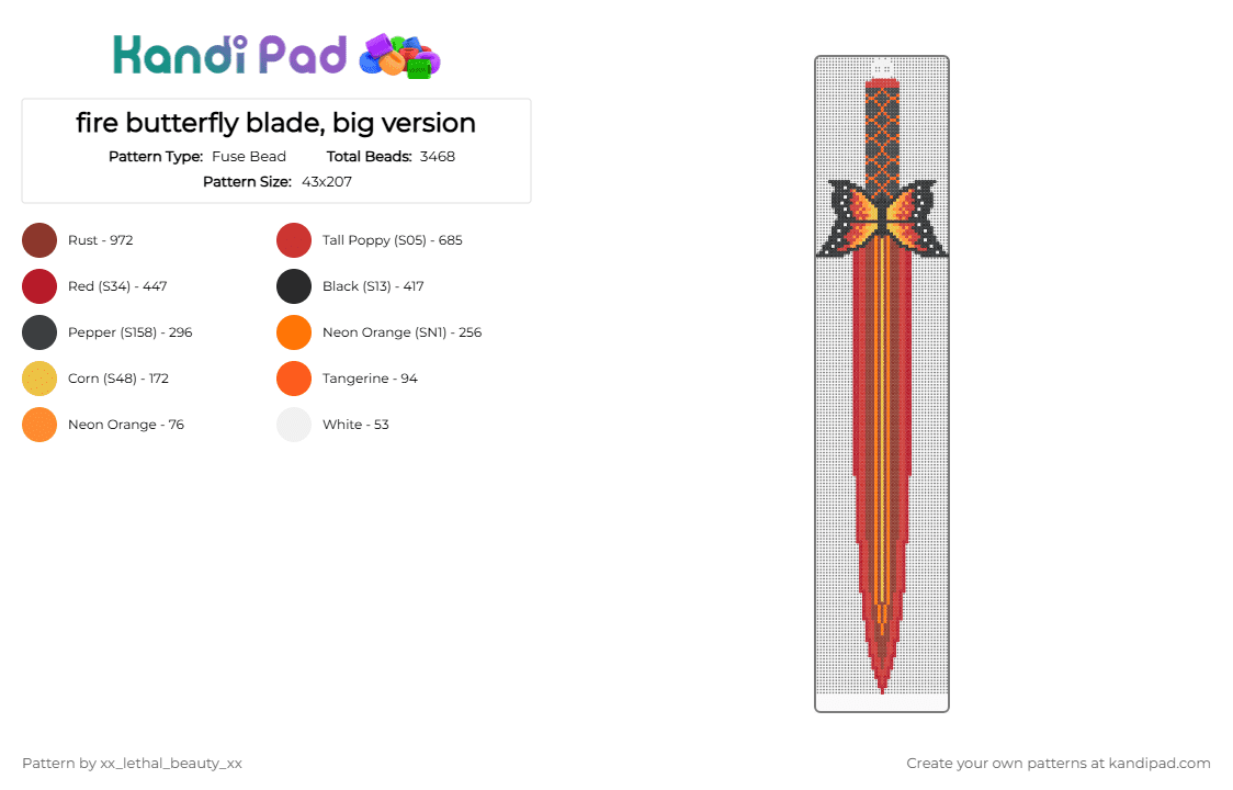 fire butterfly blade, big version - Fuse Bead Pattern by xx_lethal_beauty_xx on Kandi Pad - red