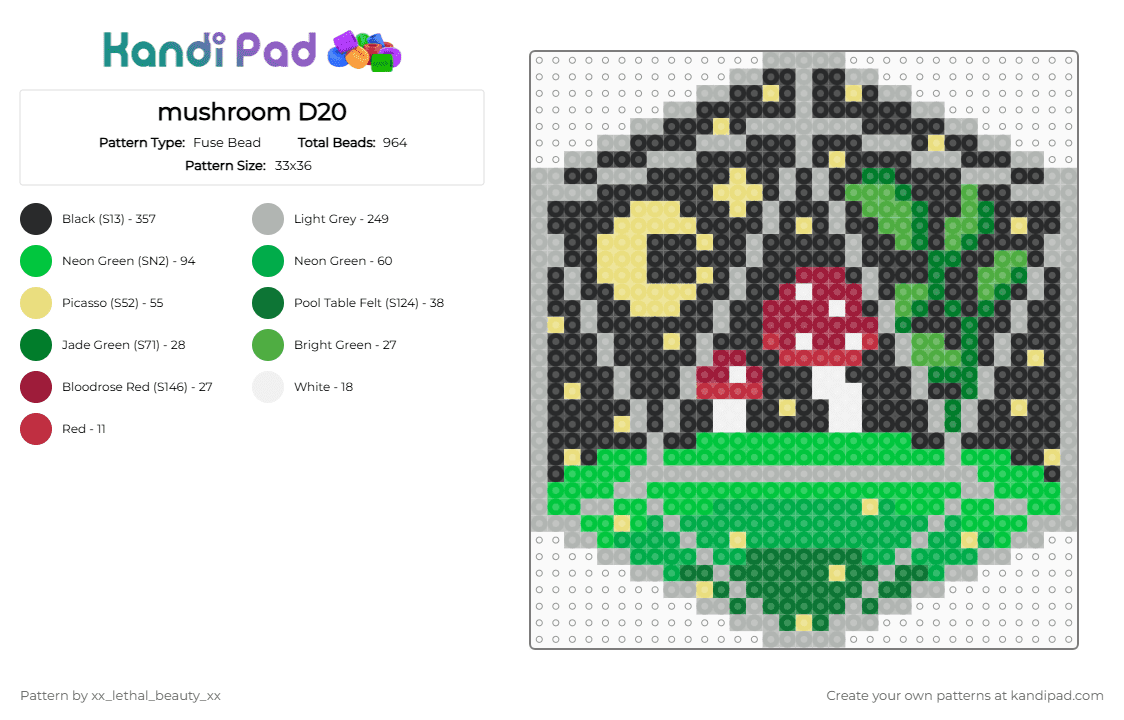 mushroom D20 - Fuse Bead Pattern by xx_lethal_beauty_xx on Kandi Pad - beige, green