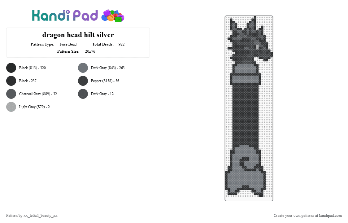 dragon head hilt silver - Fuse Bead Pattern by xx_lethal_beauty_xx on Kandi Pad - black,gray